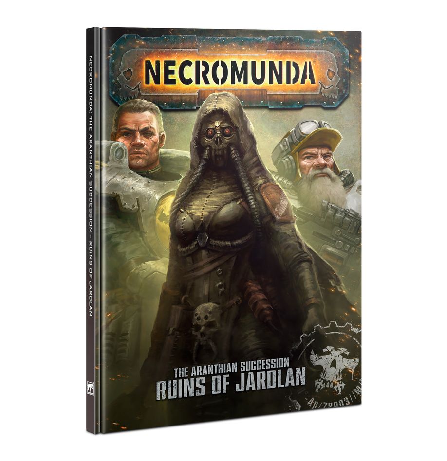 a book cover for necromunda, featuring a man in a gas mask and