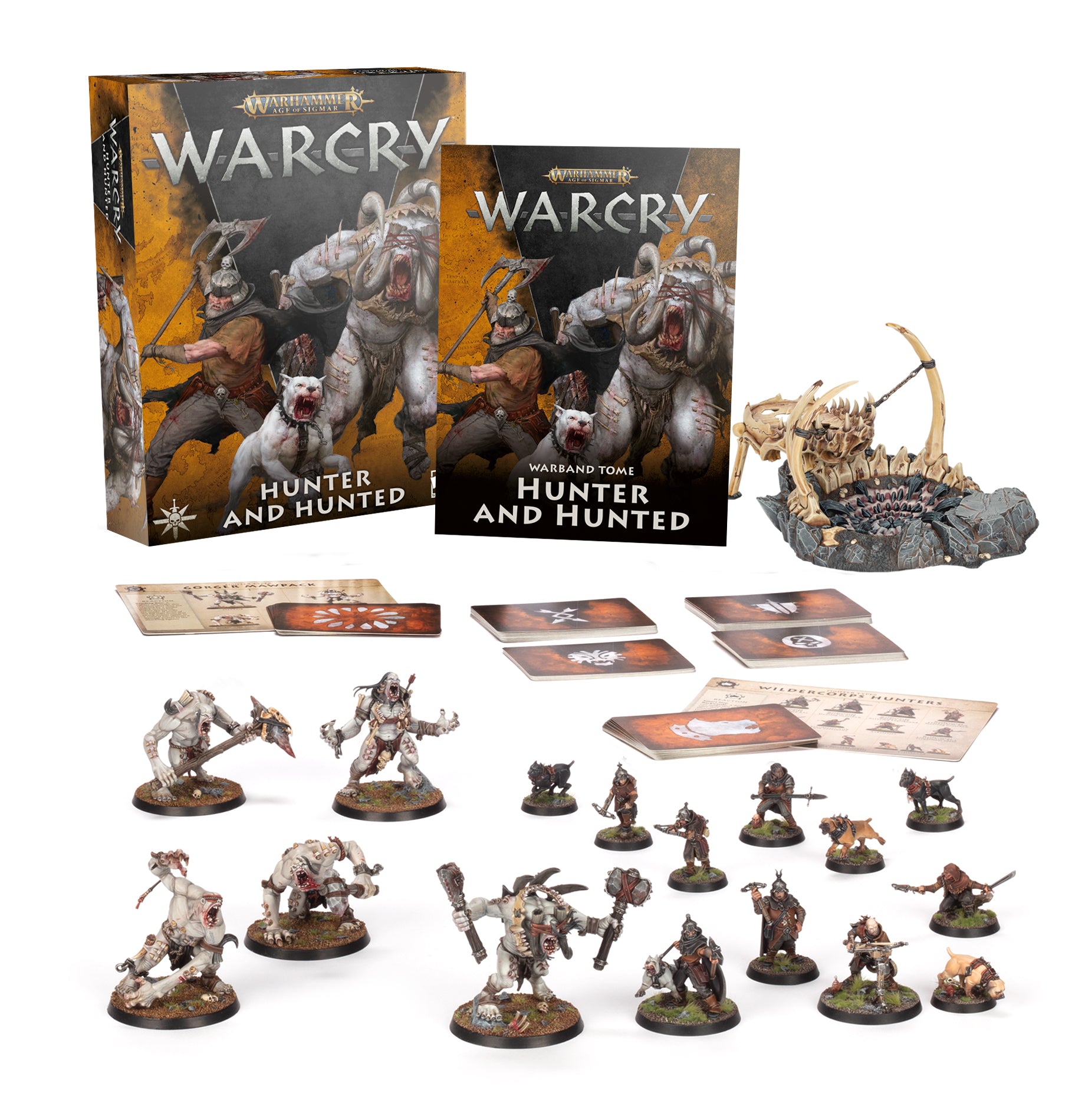 a warhammer board game with a box and figures
