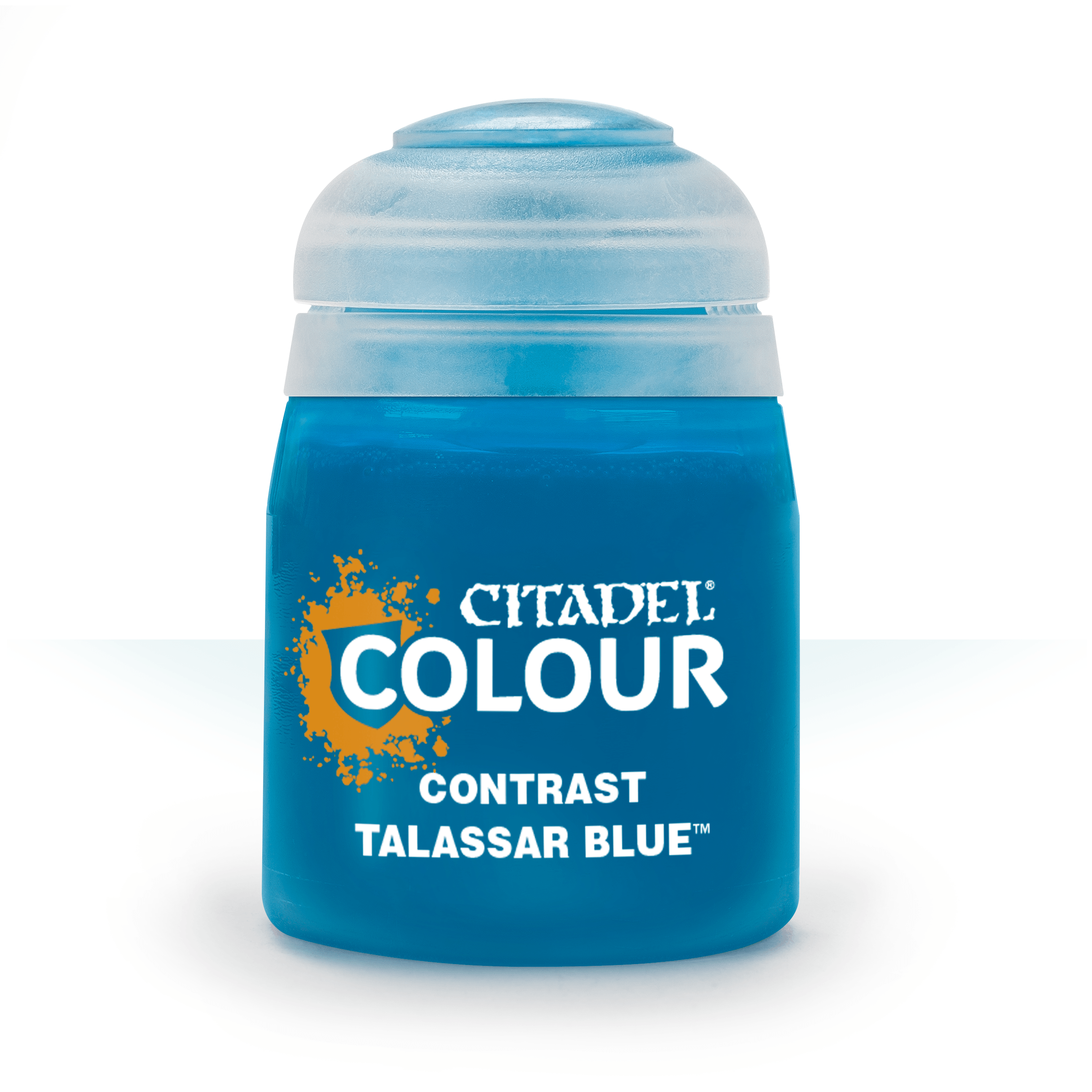 a close up of a blue bottle of paint