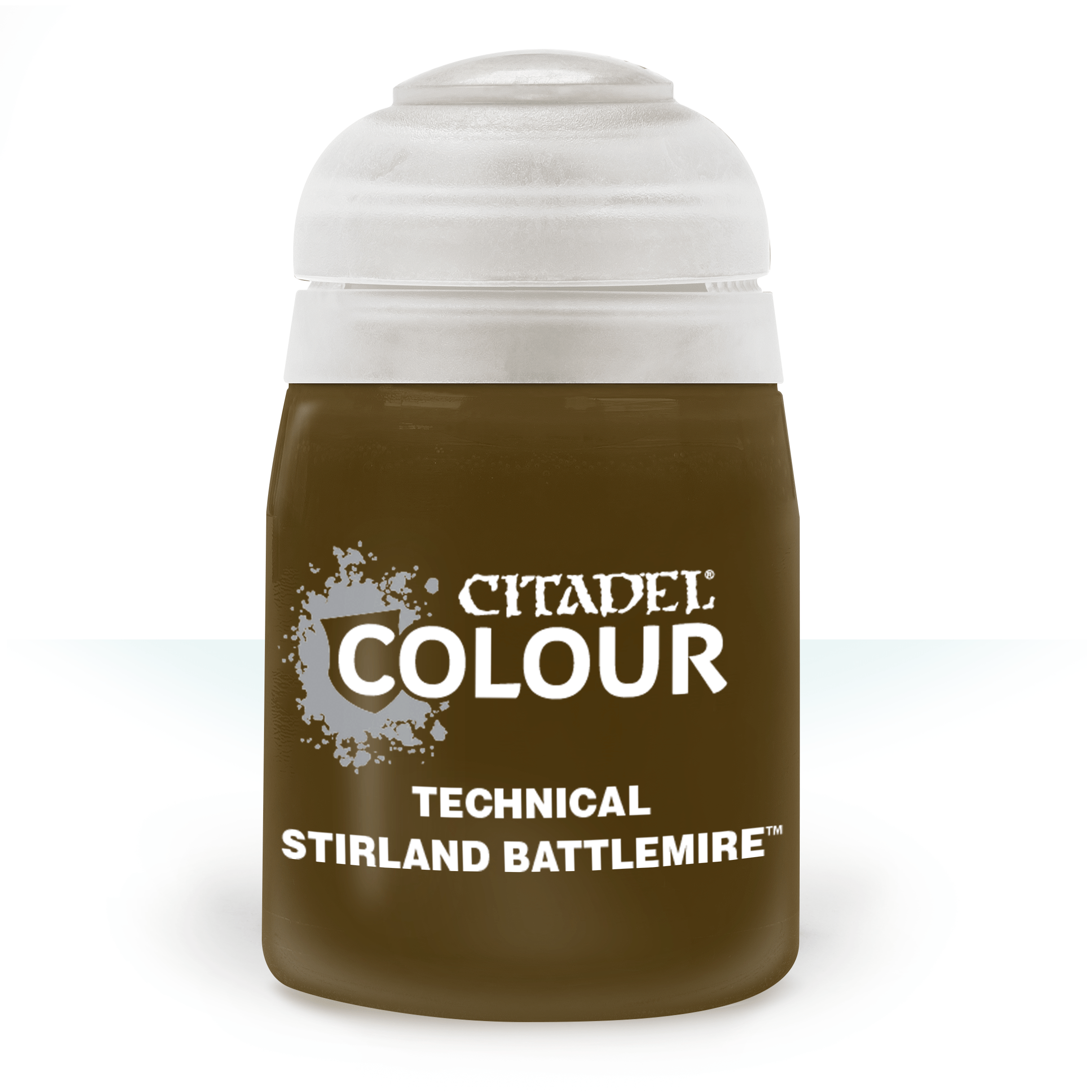 a bottle of paint that is brown and white