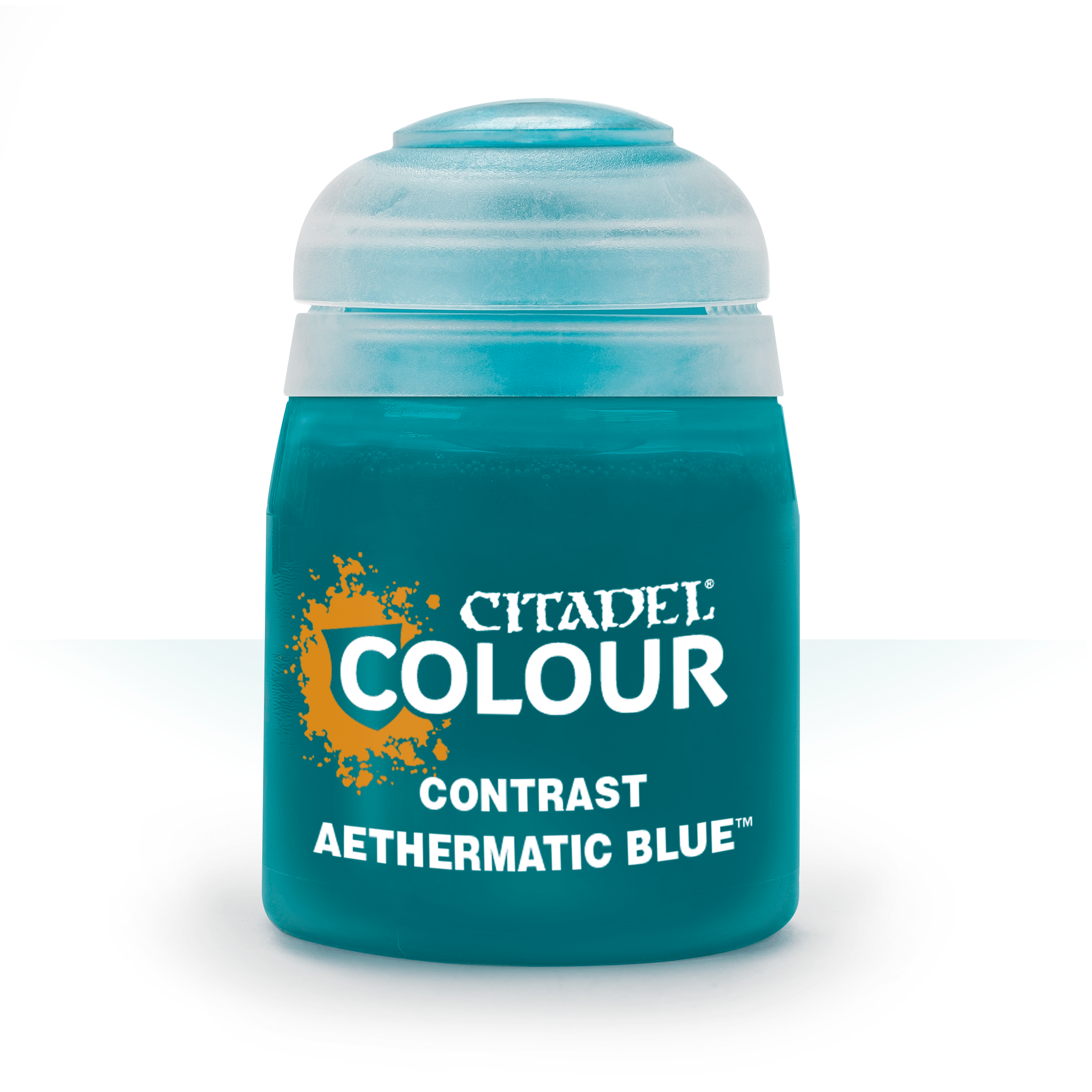 a close up of a blue bottle of paint