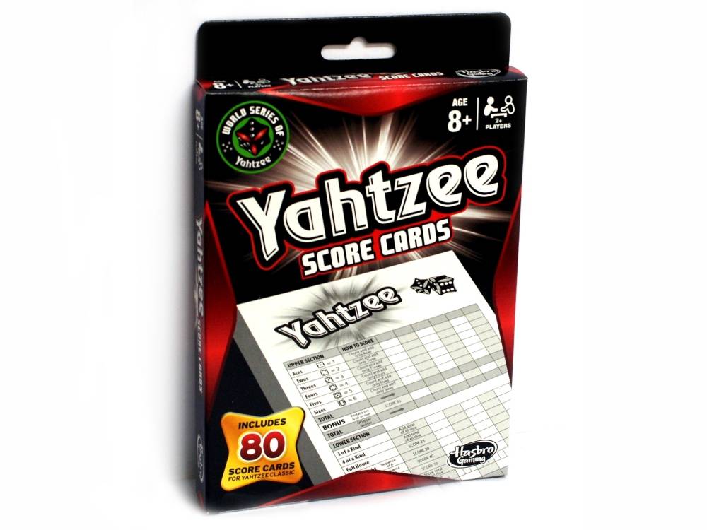 a box of yahtze score cards on a white background