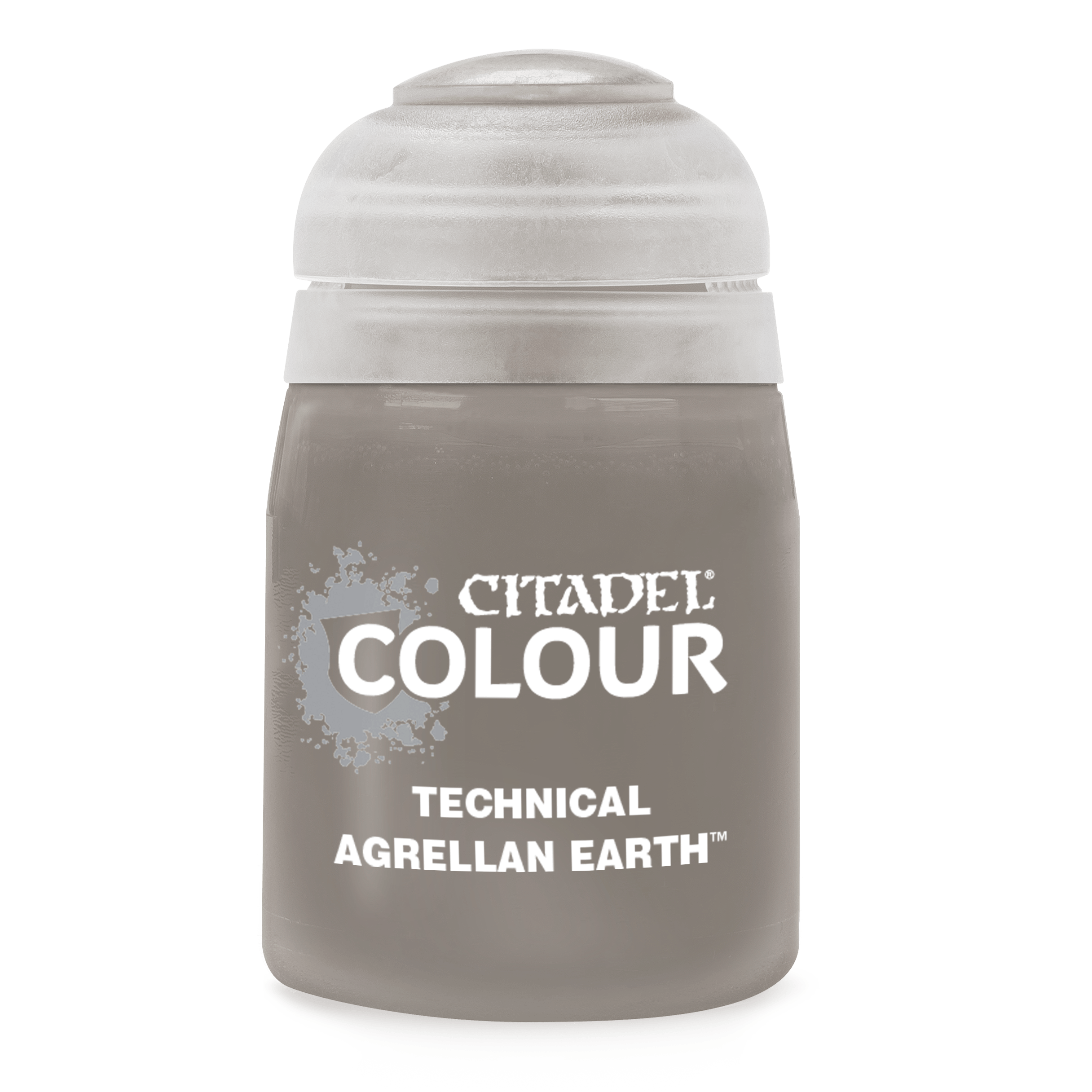 a bottle of taupe paint with a white cap
